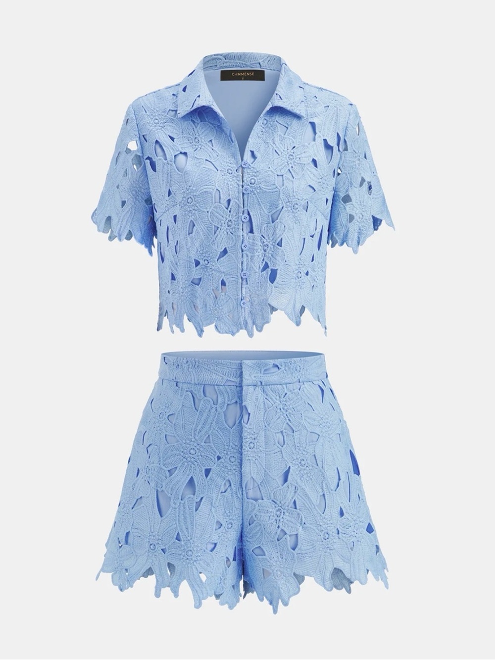 NWT Commense Light Blue Crochet Lace Women's Shorts & Top Set - Picture 2 of 16